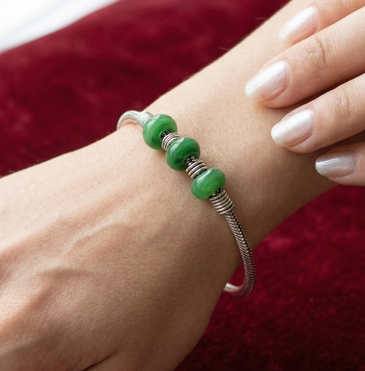 German Silver Trendy Beaded Bracelet Green