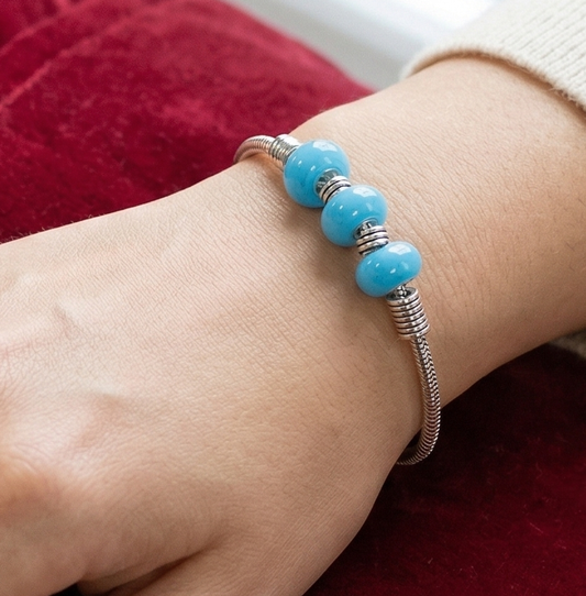 German Silver Trendy Beaded Bracelet Turquoise
