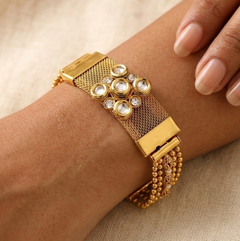 Gold Plated Kundan Chain Bracelet