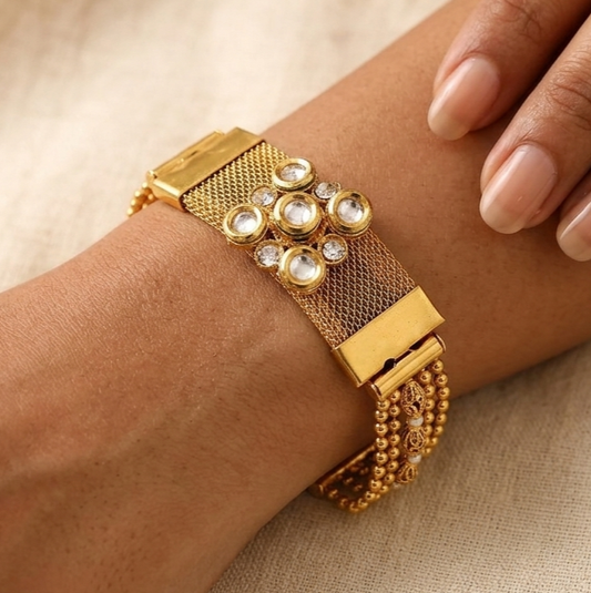 Gold Plated Kundan Chain Bracelet