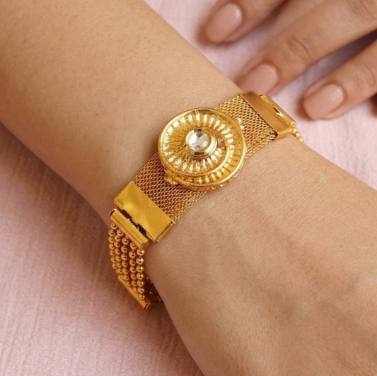 Gold Plated Kundan Chain Bracelet