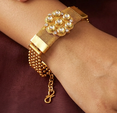 Gold Plated Kundan Chain Bracelet