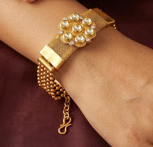 Gold Plated Kundan Chain Bracelet