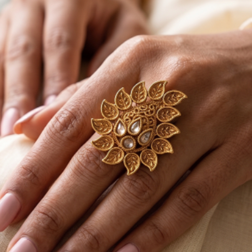 Golden Adjustable Kundan Finger Rings