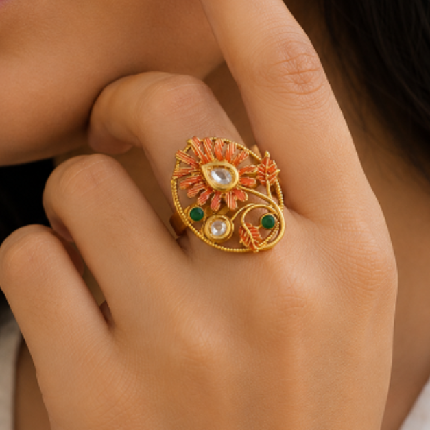 Traditional AD Kundan Adjustable Copper Ring