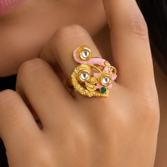 Traditional AD Kundan Adjustable Copper Ring