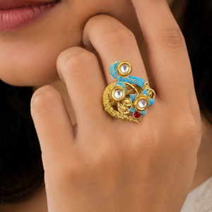 Traditional AD Kundan Adjustable Copper Ring