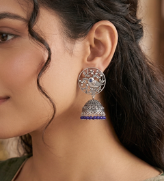 German Silver Jhumka Earring Blue