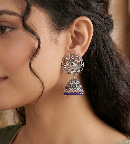 German Silver Jhumka Earring Blue