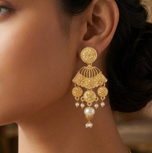 Matte Finish Stone Ethnic Dangler Earrings