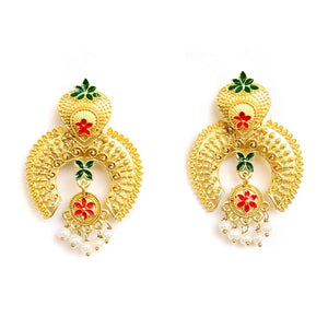 Matte Finish Meenakari Ethnic Designer Chandbali Earrings