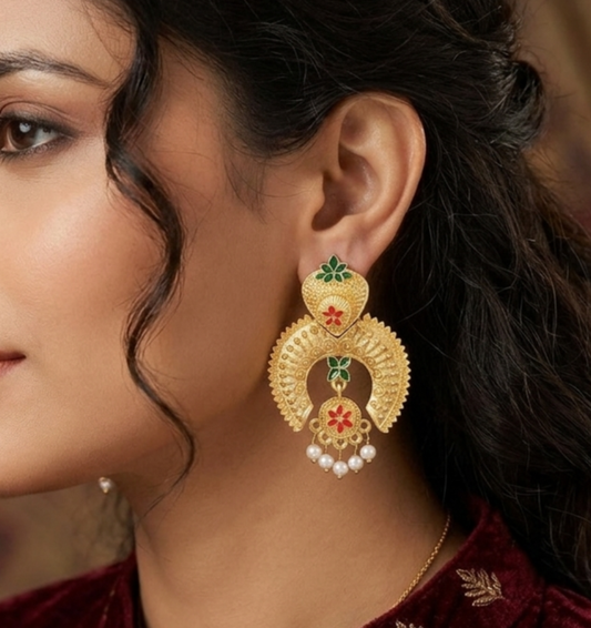 Matte Finish Meenakari Ethnic Designer Chandbali Earrings