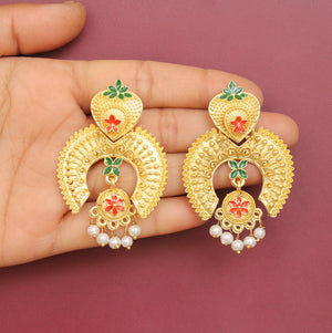Matte Finish Meenakari Ethnic Designer Chandbali Earrings