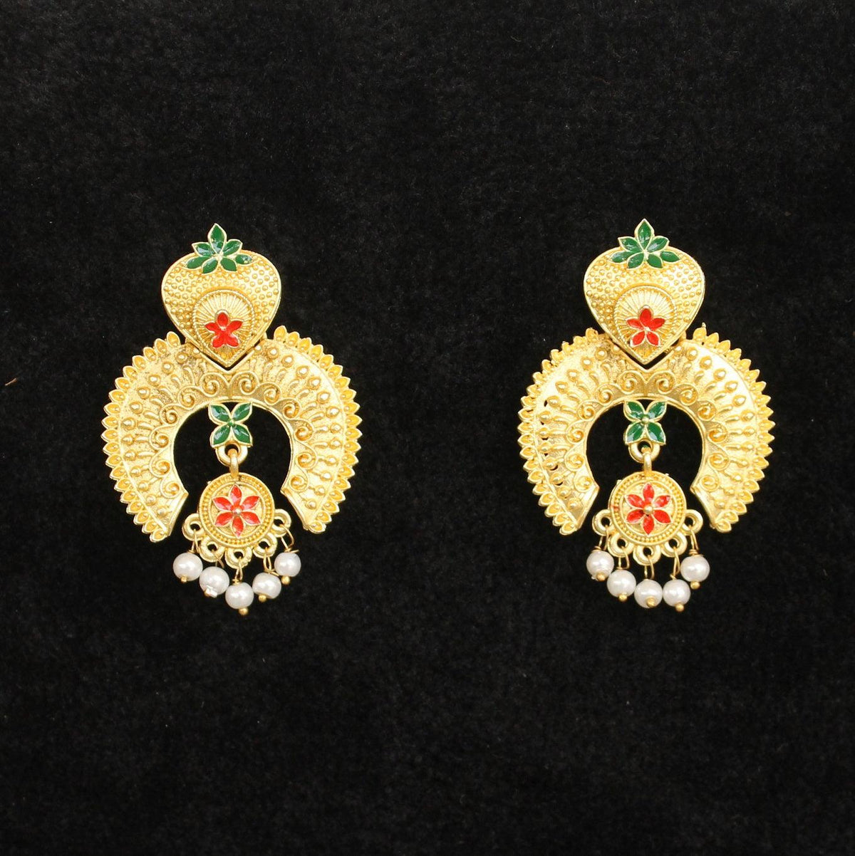 Matte Finish Meenakari Ethnic Designer Chandbali Earrings