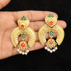 Matte Finish Meenakari Ethnic Designer Chandbali Earrings