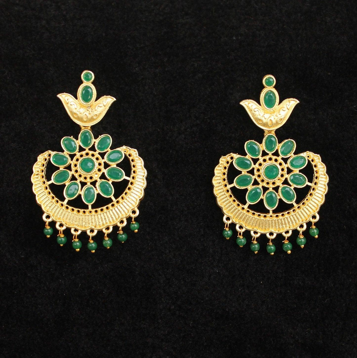 Matte Finish Stone Ethnic Earrings Green