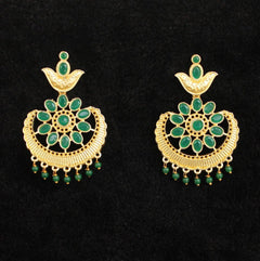 Matte Finish Stone Ethnic Earrings Green