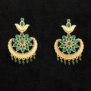 Matte Finish Stone Ethnic Earrings Green