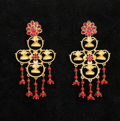 Matte Finish Stone Ethnic Earrings Red