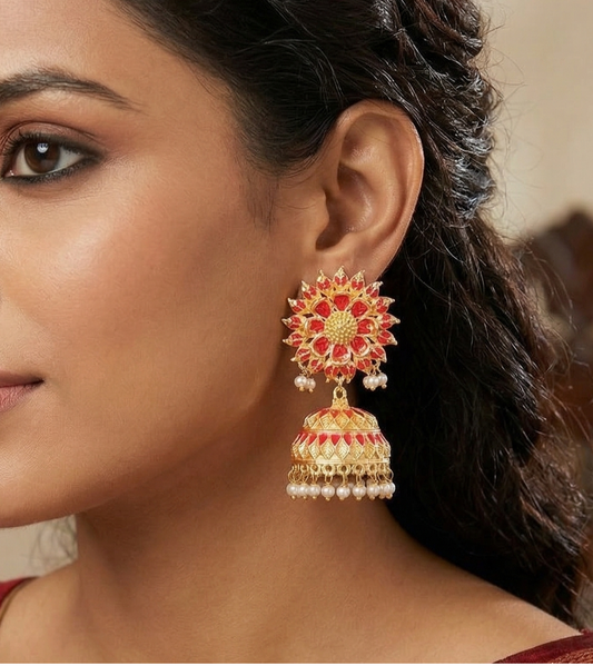 Matte Finish Meenakari Ethnic Designer Jhumka Earrings
