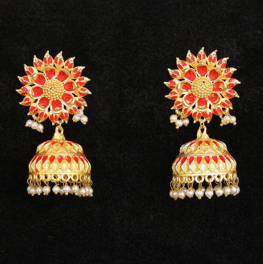 Matte Finish Meenakari Ethnic Designer Jhumka Earrings