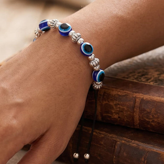 Evil Eye Silver Bead Bracelet