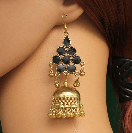 Black Afghani Jhumki Earrings_DLJ210