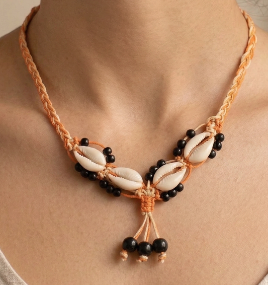 Cotton Cord Shell Cowrie Beads Necklace