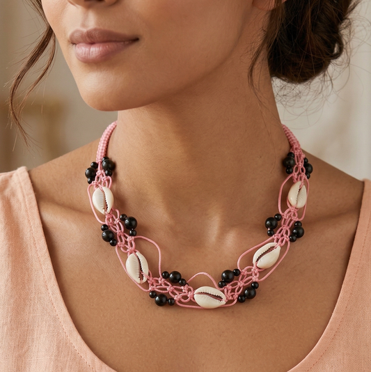 Cotton Cord Shell Cowrie Beads Necklace