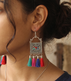 German Silver Tassel Dangler Earring Multicolor