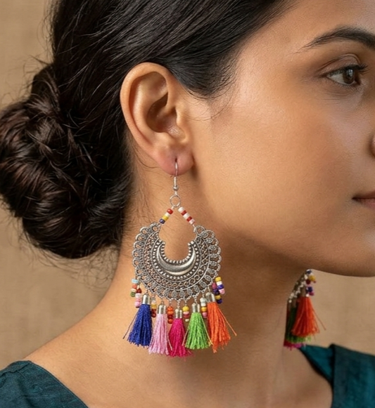 Trendy Tassel Chandbali Earring Multicolor