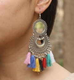 German Silver Tassel Mirror Earring Multicolor