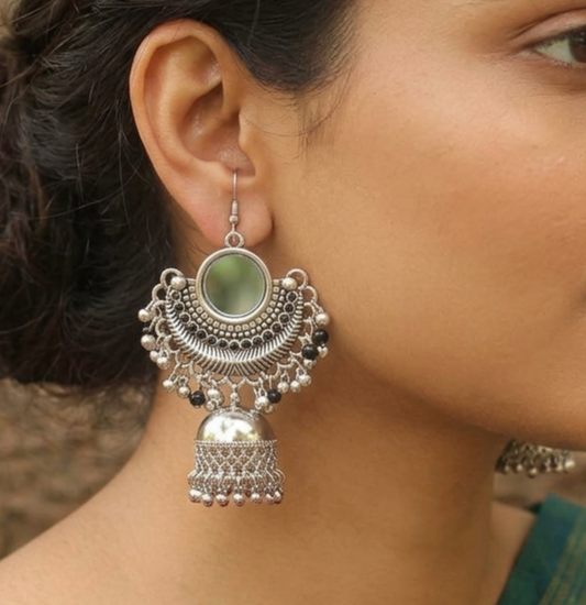 Mirror Jhumka Earring Silver