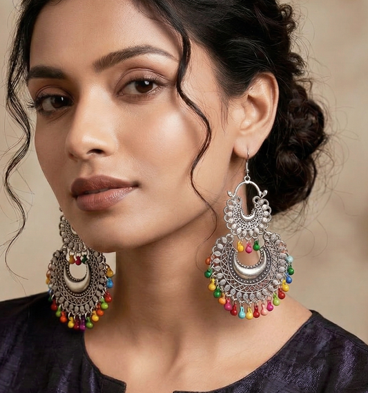 Multicolor German Silver Afghani Earrings