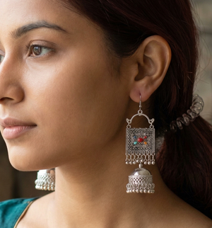 German Silver Jhumki Earrings