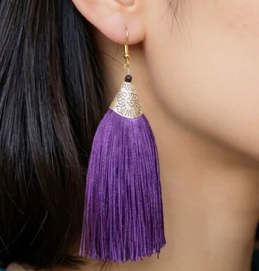 Long Tassel Earrings Purple