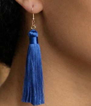 Long Tassel Earrings Blue