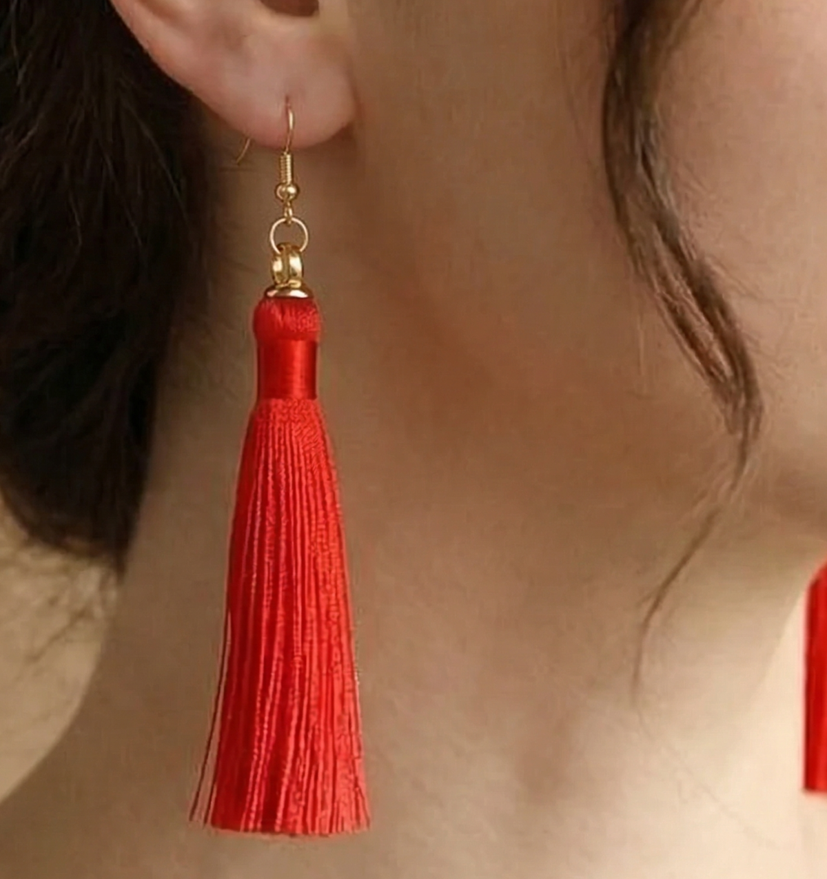 Long Tassel Earrings Red