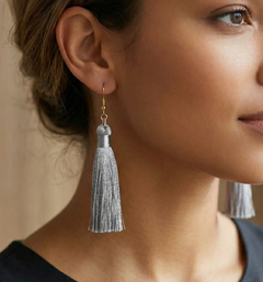 Long Tassel Earrings Grey