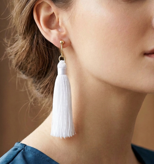 Long Tassel Earrings White