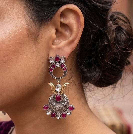 Lotus Grace Dual Tone Oxidised Earrings