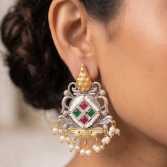 Ethnic Pearl Dual Tone German Silver Earrings