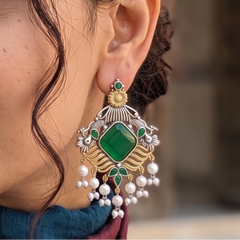 Royal Pearl Bloom Dual Tone Oxidised Earrings