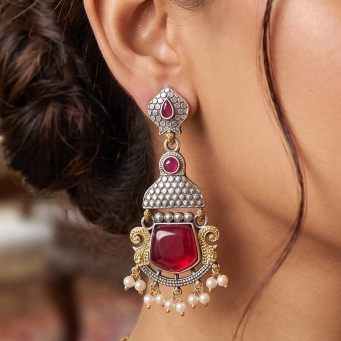 Royal Heritage Dual Tone Oxidised Earrings