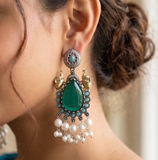 Elephant Grace Dual Tone Oxidised Earrings