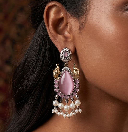 Elephant Grace Dual Tone Oxidised Earrings