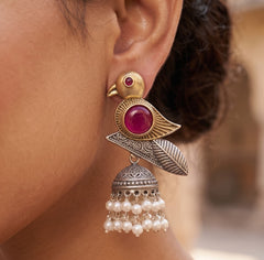Classic Bird Dual Tone Oxidised Earrings
