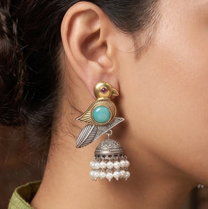 Classic Bird Dual Tone Oxidised Earrings
