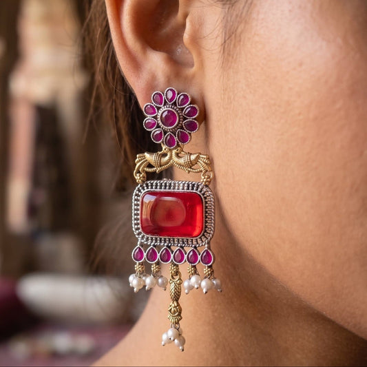 Royal Flora Dual Tone Oxidised Earrings
