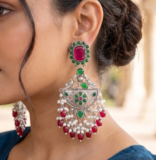 Traditional Grace Dual Tone Oxidised Earrings